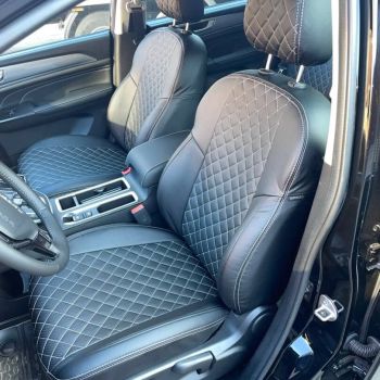 Авточехлы Автопилот Черный Ромб (Белая Строчка)